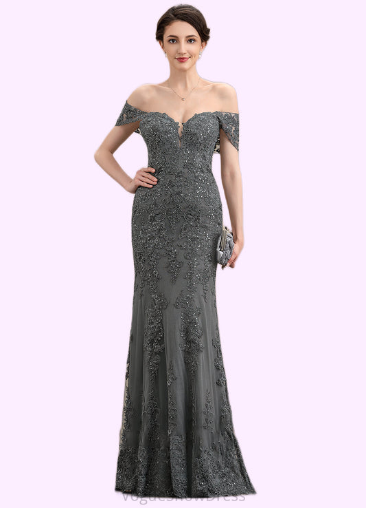 Lindsay Trumpet/Mermaid Off-the-Shoulder Floor-Length Tulle Lace Mother of the Bride Dress With Sequins DL126P0014731