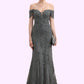 Lindsay Trumpet/Mermaid Off-the-Shoulder Floor-Length Tulle Lace Mother of the Bride Dress With Sequins DL126P0014731