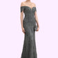 Lindsay Trumpet/Mermaid Off-the-Shoulder Floor-Length Tulle Lace Mother of the Bride Dress With Sequins DL126P0014731