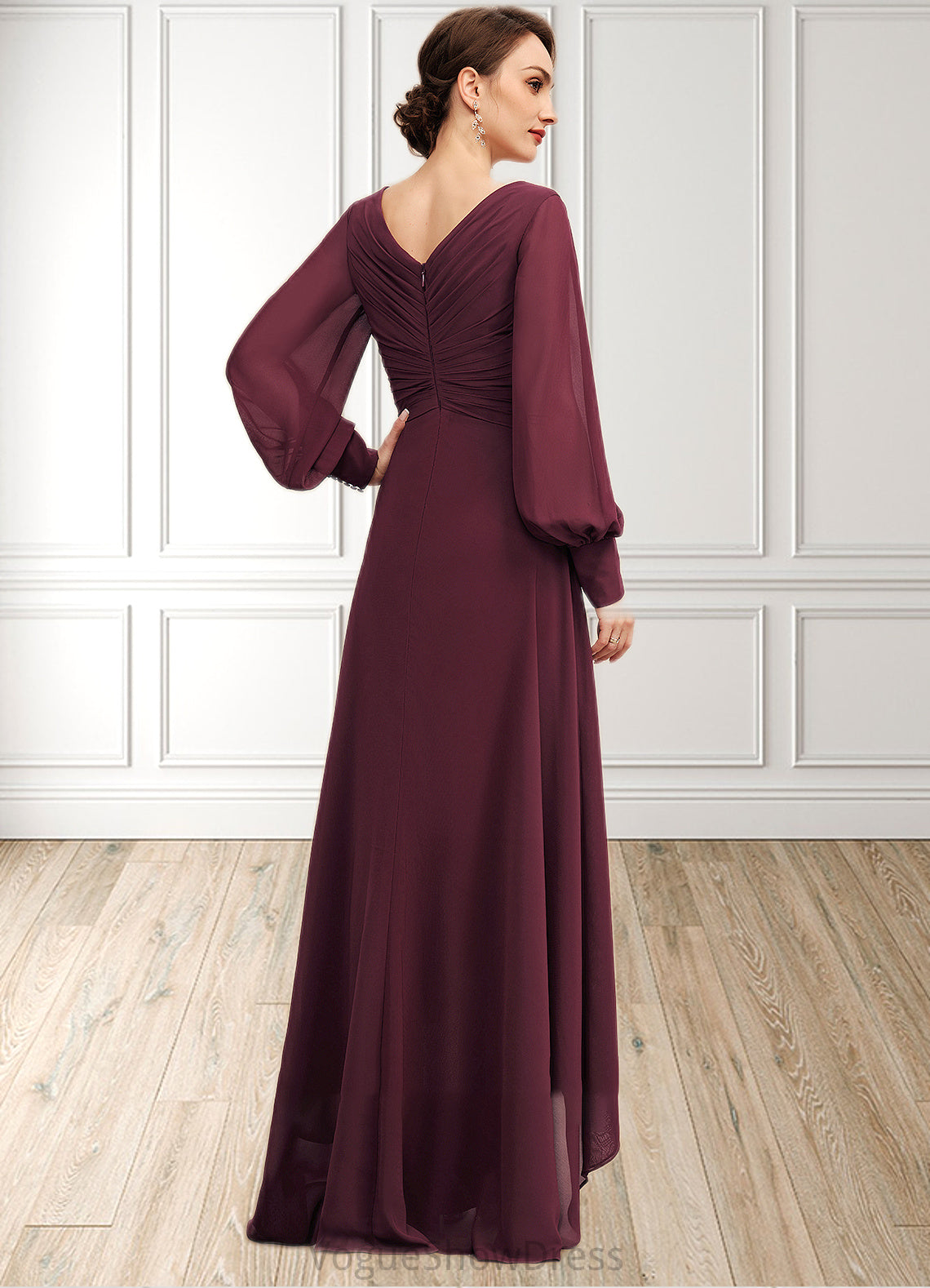 Kaylah A-Line V-neck Asymmetrical Chiffon Mother of the Bride Dress With Ruffle DL126P0014732