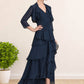 Aurora A-Line V-neck Asymmetrical Chiffon Mother of the Bride Dress With Beading Sequins Cascading Ruffles DL126P0014733