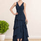 Aurora A-Line V-neck Asymmetrical Chiffon Mother of the Bride Dress With Beading Sequins Cascading Ruffles DL126P0014733