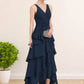 Aurora A-Line V-neck Asymmetrical Chiffon Mother of the Bride Dress With Beading Sequins Cascading Ruffles DL126P0014733