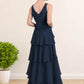 Aurora A-Line V-neck Asymmetrical Chiffon Mother of the Bride Dress With Beading Sequins Cascading Ruffles DL126P0014733