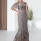 Jolie Trumpet/Mermaid Scoop Neck Asymmetrical Chiffon Lace Mother of the Bride Dress With Cascading Ruffles DL126P0014734