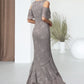 Jolie Trumpet/Mermaid Scoop Neck Asymmetrical Chiffon Lace Mother of the Bride Dress With Cascading Ruffles DL126P0014734