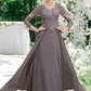 Stella A-Line V-neck Floor-Length Chiffon Lace Mother of the Bride Dress With Ruffle DL126P0014735