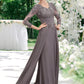 Stella A-Line V-neck Floor-Length Chiffon Lace Mother of the Bride Dress With Ruffle DL126P0014735