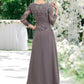 Stella A-Line V-neck Floor-Length Chiffon Lace Mother of the Bride Dress With Ruffle DL126P0014735