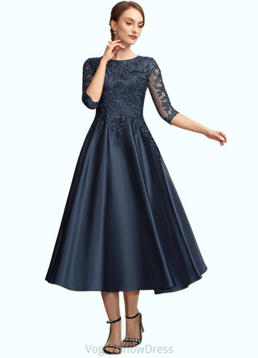 Zoe A-Line Scoop Neck Tea-Length Satin Lace Mother of the Bride Dress With Sequins DL126P0014736