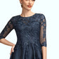 Zoe A-Line Scoop Neck Tea-Length Satin Lace Mother of the Bride Dress With Sequins DL126P0014736