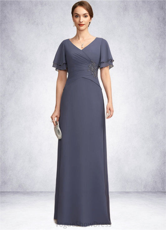 Madeline A-Line V-neck Floor-Length Chiffon Mother of the Bride Dress With Ruffle Beading DL126P0014737