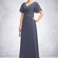 Madeline A-Line V-neck Floor-Length Chiffon Mother of the Bride Dress With Ruffle Beading DL126P0014737