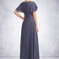 Madeline A-Line V-neck Floor-Length Chiffon Mother of the Bride Dress With Ruffle Beading DL126P0014737