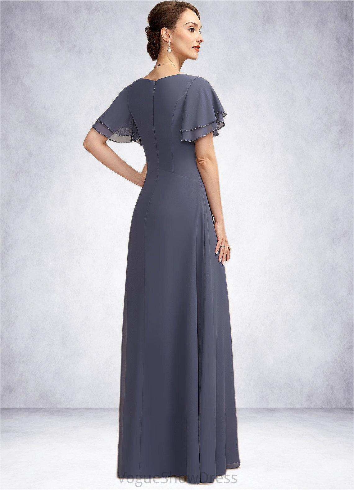 Madeline A-Line V-neck Floor-Length Chiffon Mother of the Bride Dress With Ruffle Beading DL126P0014737