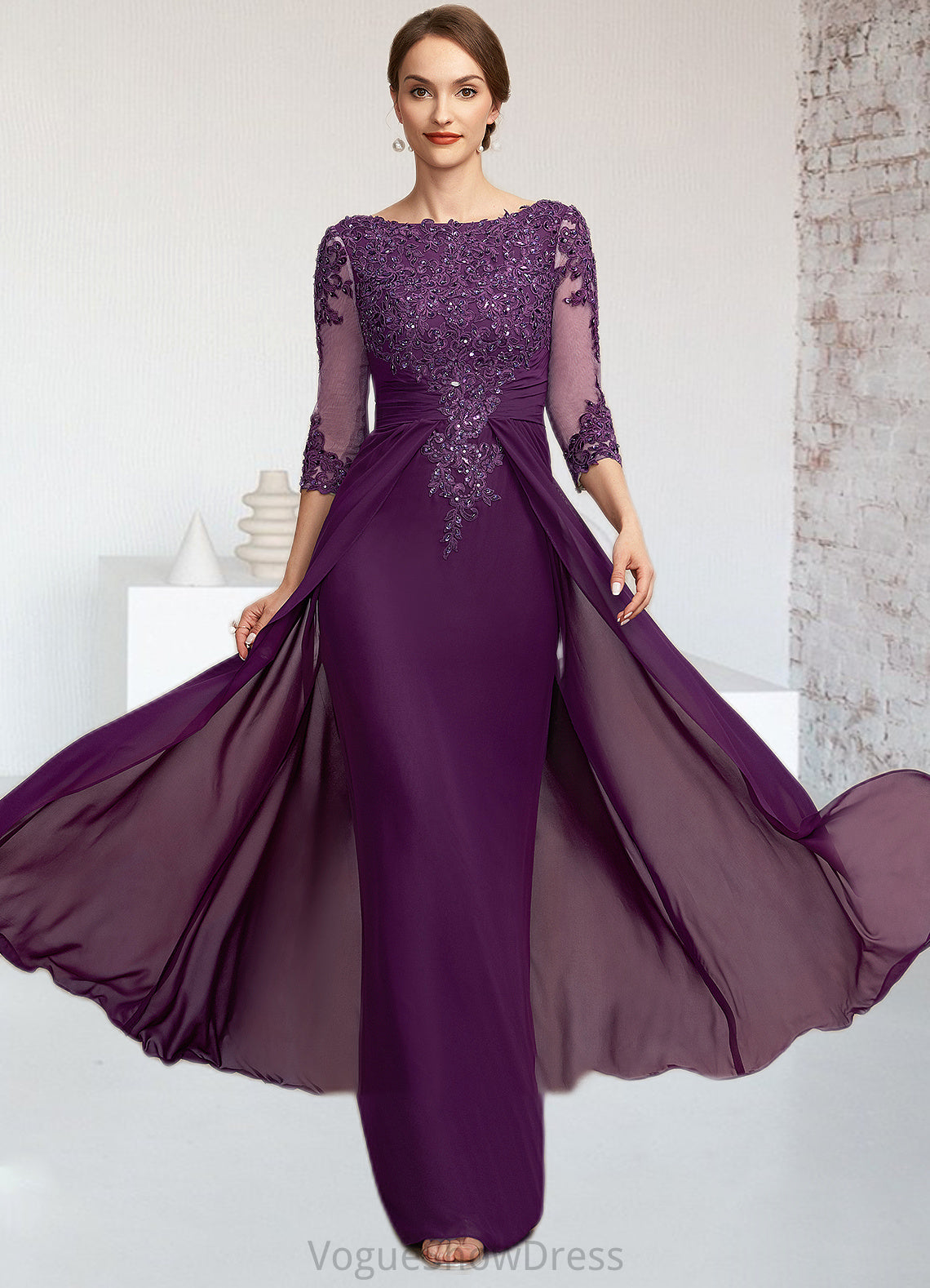 Jillian A-Line Scoop Neck Floor-Length Chiffon Lace Mother of the Bride Dress With Beading Sequins DL126P0014738