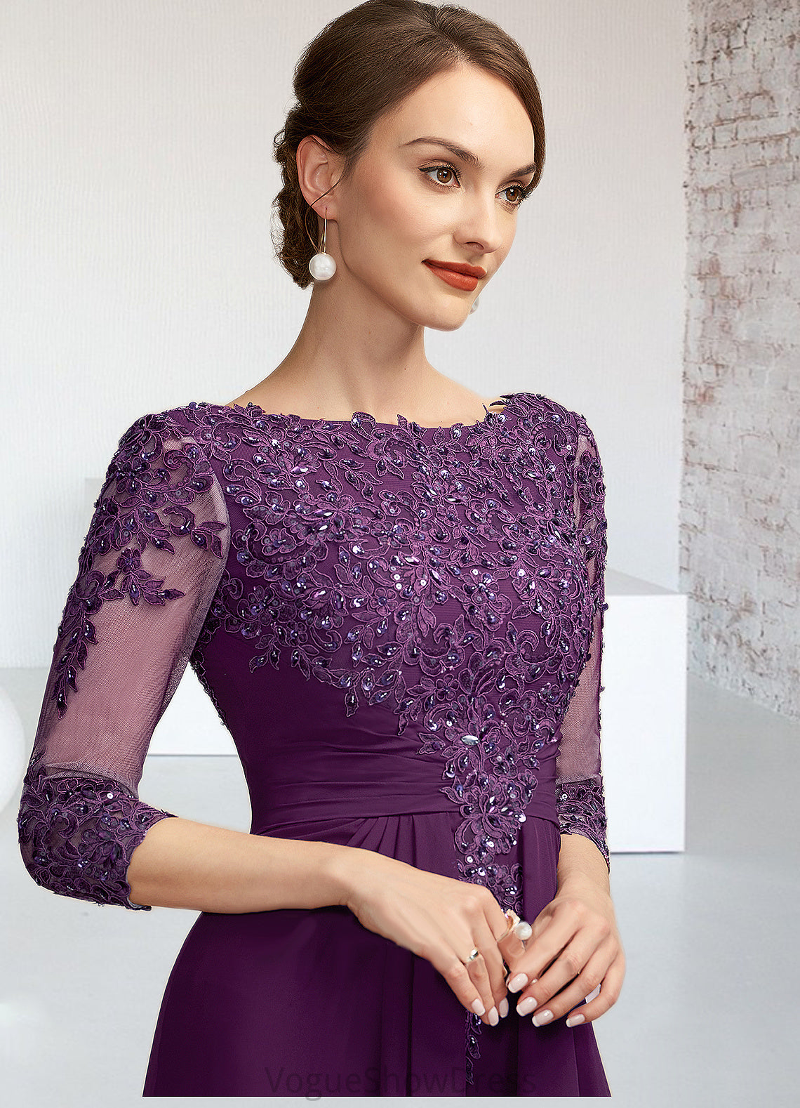 Jillian A-Line Scoop Neck Floor-Length Chiffon Lace Mother of the Bride Dress With Beading Sequins DL126P0014738