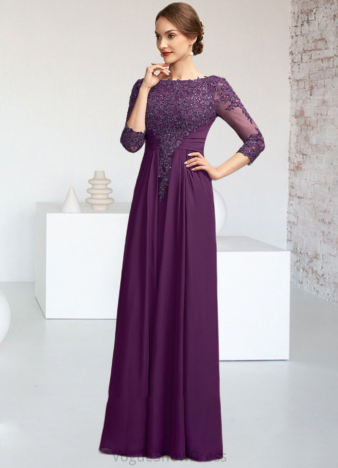 Jillian A-Line Scoop Neck Floor-Length Chiffon Lace Mother of the Bride Dress With Beading Sequins DL126P0014738