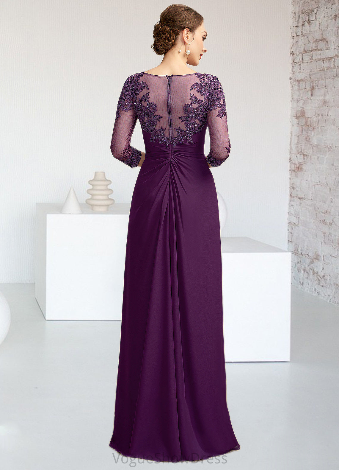 Jillian A-Line Scoop Neck Floor-Length Chiffon Lace Mother of the Bride Dress With Beading Sequins DL126P0014738