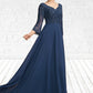 Tiffany A-Line V-neck Floor-Length Chiffon Lace Mother of the Bride Dress With Beading Sequins DL126P0014739