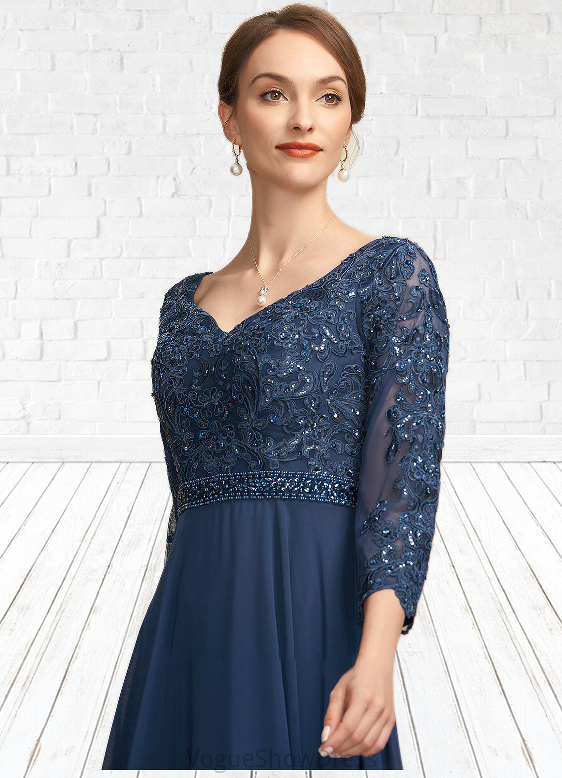 Tiffany A-Line V-neck Floor-Length Chiffon Lace Mother of the Bride Dress With Beading Sequins DL126P0014739