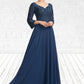 Tiffany A-Line V-neck Floor-Length Chiffon Lace Mother of the Bride Dress With Beading Sequins DL126P0014739