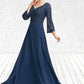 Tiffany A-Line V-neck Floor-Length Chiffon Lace Mother of the Bride Dress With Beading Sequins DL126P0014739