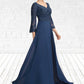 Tiffany A-Line V-neck Floor-Length Chiffon Lace Mother of the Bride Dress With Beading Sequins DL126P0014739