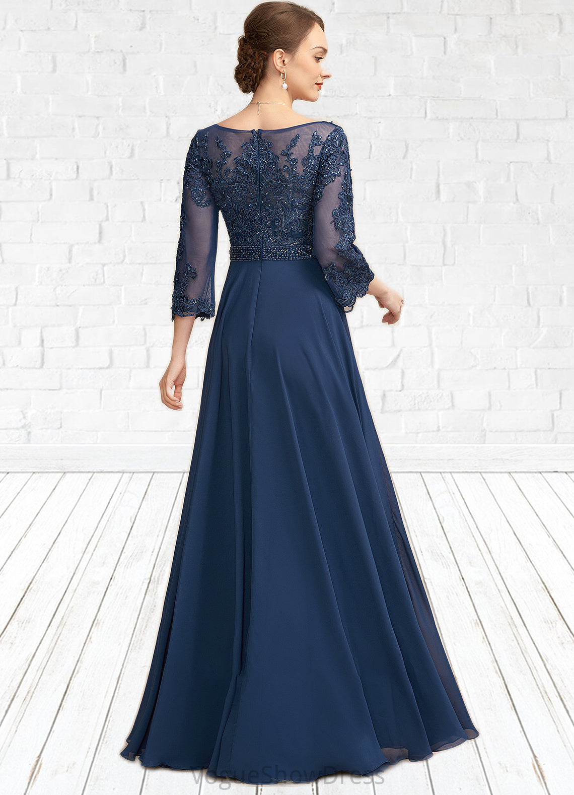 Tiffany A-Line V-neck Floor-Length Chiffon Lace Mother of the Bride Dress With Beading Sequins DL126P0014739