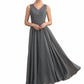 Lizeth A-Line V-neck Ankle-Length Chiffon Mother of the Bride Dress With Beading Sequins DL126P0014740