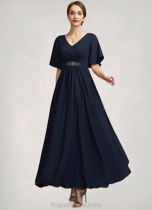 Dayami A-Line V-neck Ankle-Length Mother of the Bride Dress With Ruffle DL126P0014742