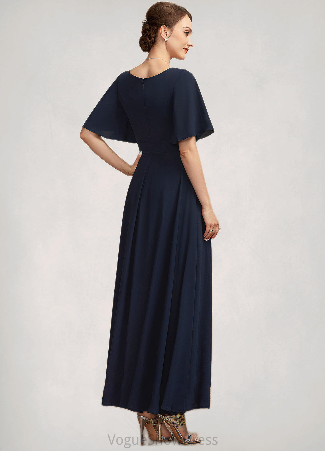 Dayami A-Line V-neck Ankle-Length Mother of the Bride Dress With Ruffle DL126P0014742