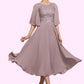 Irene A-Line Scoop Neck Tea-Length Chiffon Lace Mother of the Bride Dress DL126P0014743