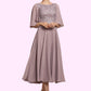 Irene A-Line Scoop Neck Tea-Length Chiffon Lace Mother of the Bride Dress DL126P0014743