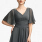 Jessica A-Line V-neck Asymmetrical Chiffon Mother of the Bride Dress With Ruffle Beading DL126P0014744