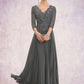 Paisley A-Line V-neck Ankle-Length Chiffon Lace Mother of the Bride Dress With Sequins Pleated DL126P0014745