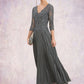 Paisley A-Line V-neck Ankle-Length Chiffon Lace Mother of the Bride Dress With Sequins Pleated DL126P0014745