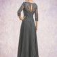 Paisley A-Line V-neck Ankle-Length Chiffon Lace Mother of the Bride Dress With Sequins Pleated DL126P0014745