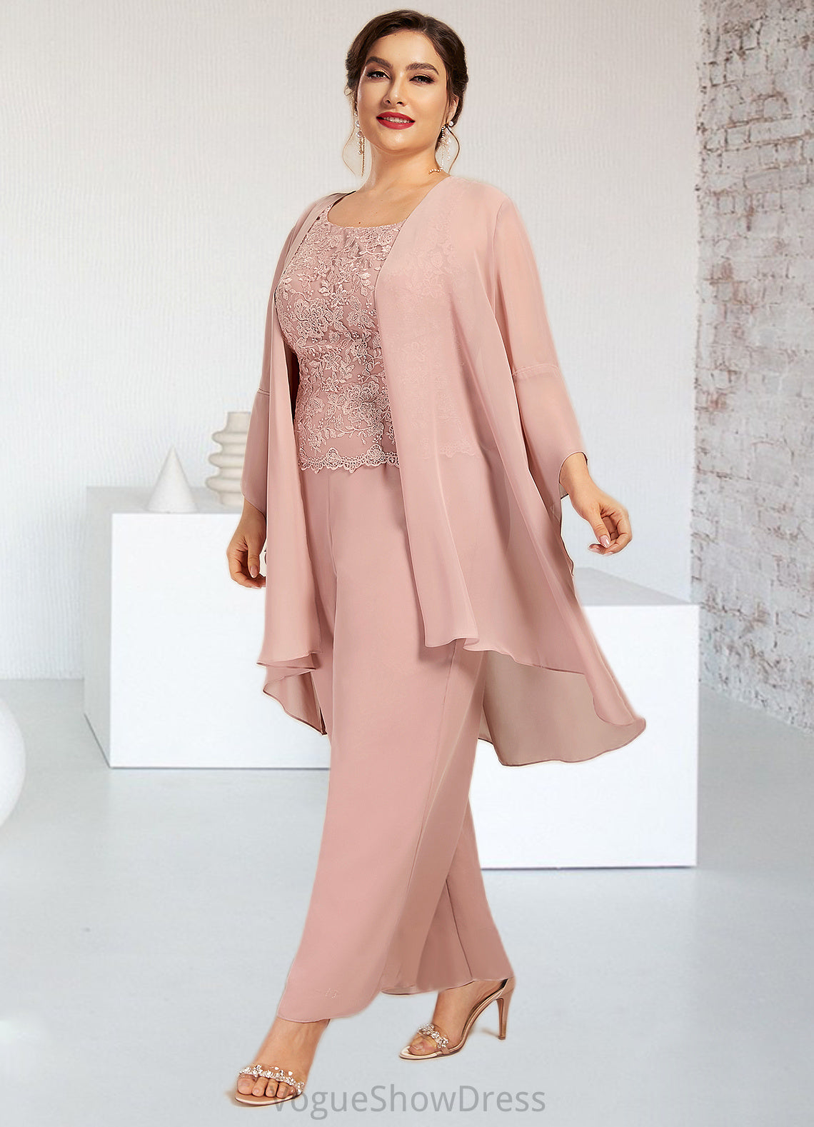 Keyla Jumpsuit/Pantsuit Scoop Neck Ankle-Length Chiffon Lace Mother of the Bride Dress DL126P0014746