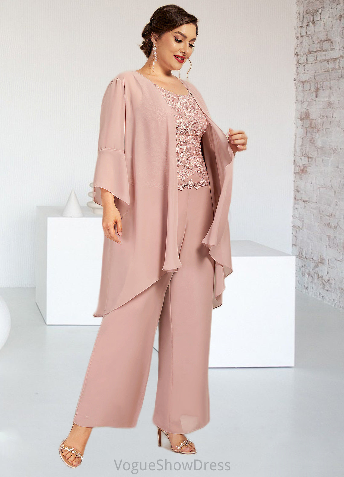 Keyla Jumpsuit/Pantsuit Scoop Neck Ankle-Length Chiffon Lace Mother of the Bride Dress DL126P0014746