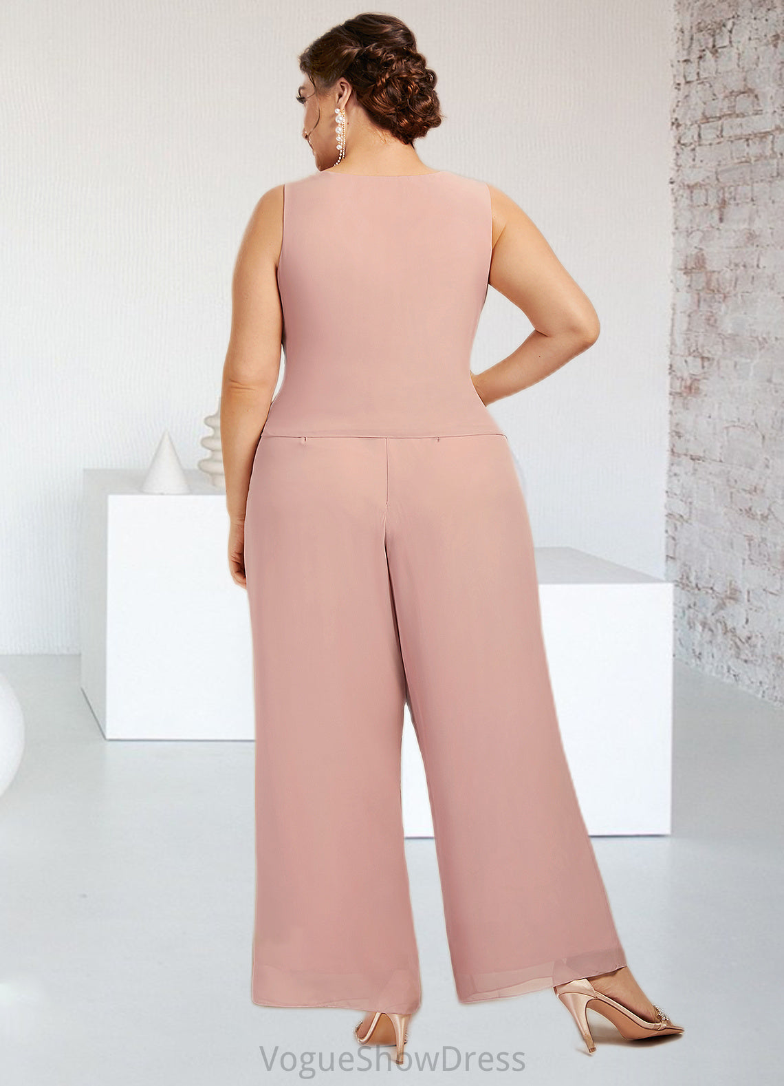 Keyla Jumpsuit/Pantsuit Scoop Neck Ankle-Length Chiffon Lace Mother of the Bride Dress DL126P0014746