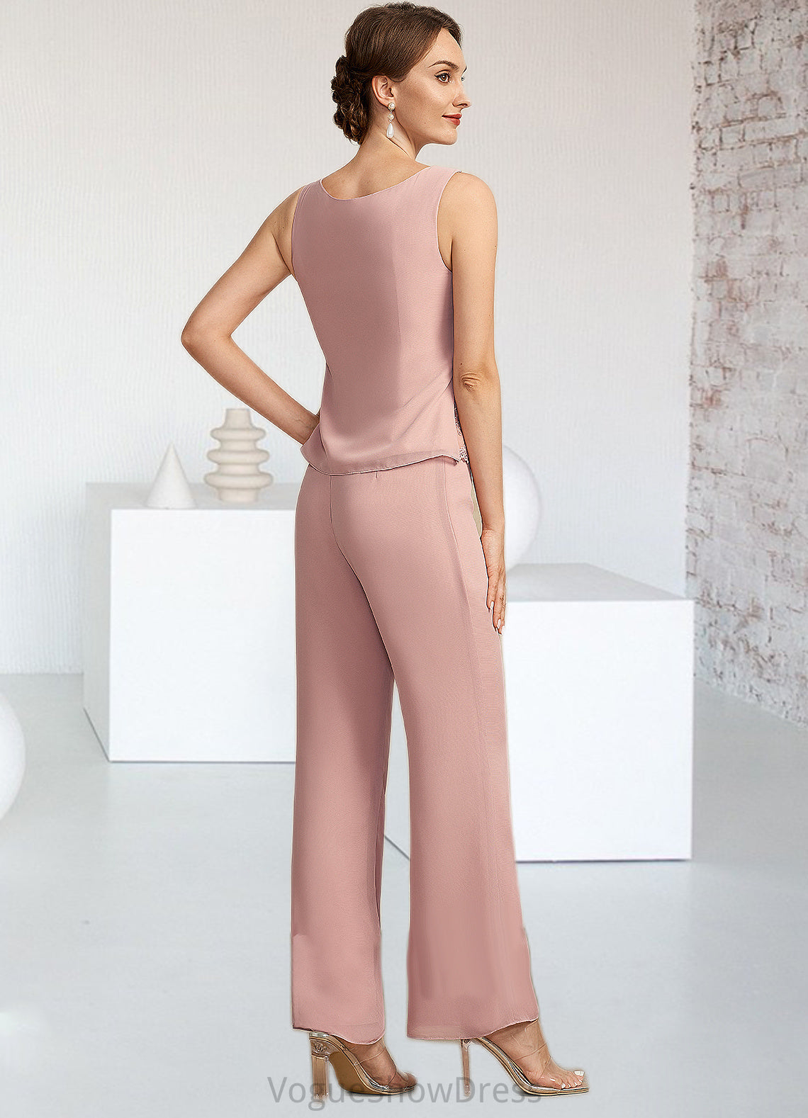 Keyla Jumpsuit/Pantsuit Scoop Neck Ankle-Length Chiffon Lace Mother of the Bride Dress DL126P0014746