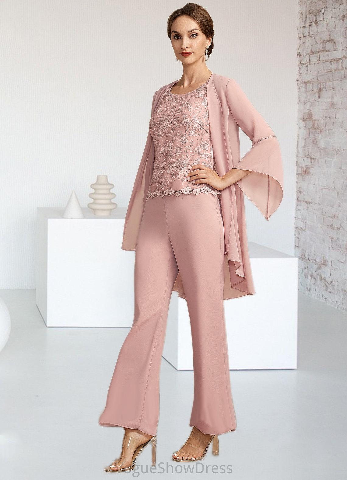 Keyla Jumpsuit/Pantsuit Scoop Neck Ankle-Length Chiffon Lace Mother of the Bride Dress DL126P0014746