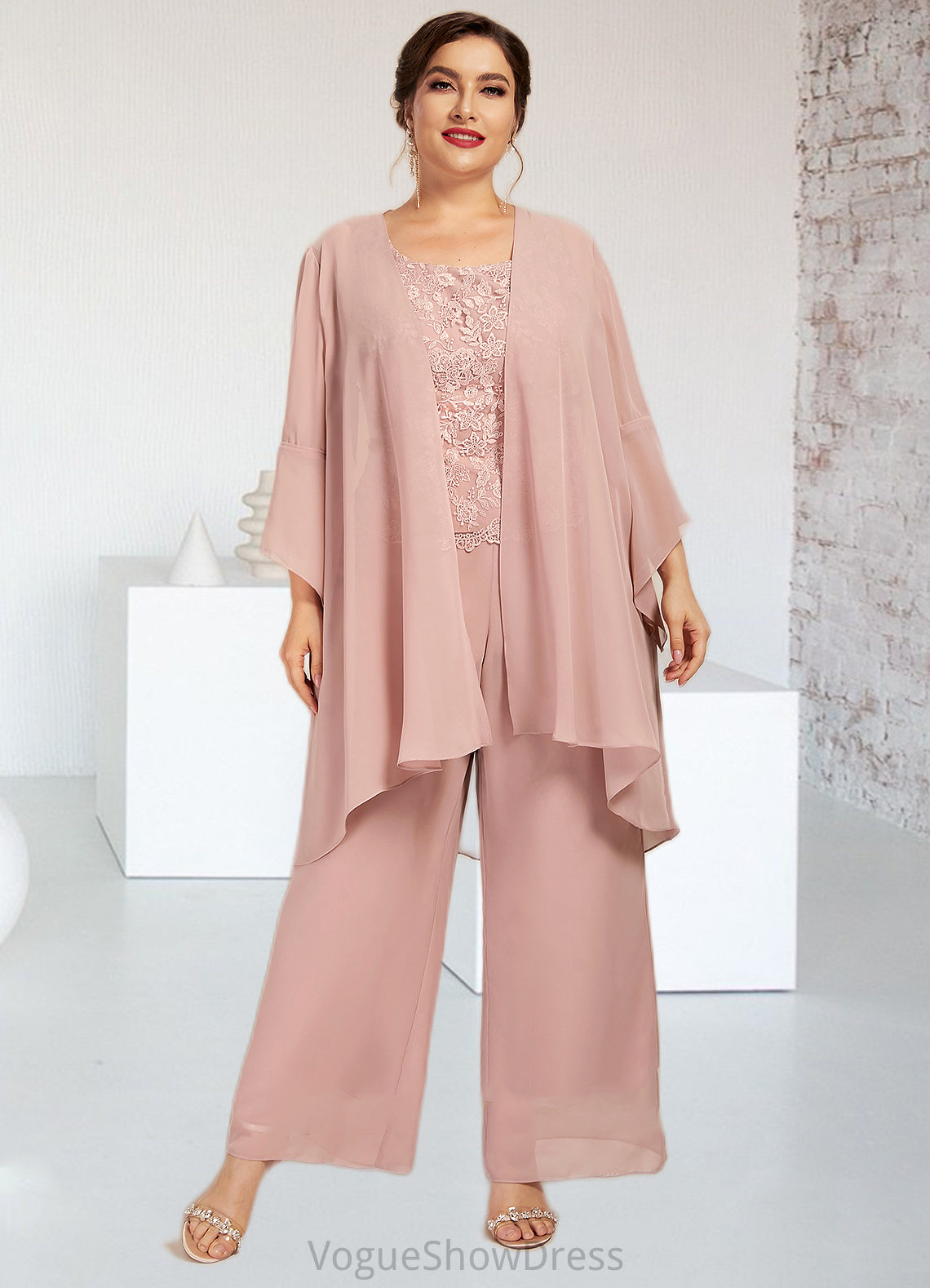 Keyla Jumpsuit/Pantsuit Scoop Neck Ankle-Length Chiffon Lace Mother of the Bride Dress DL126P0014746