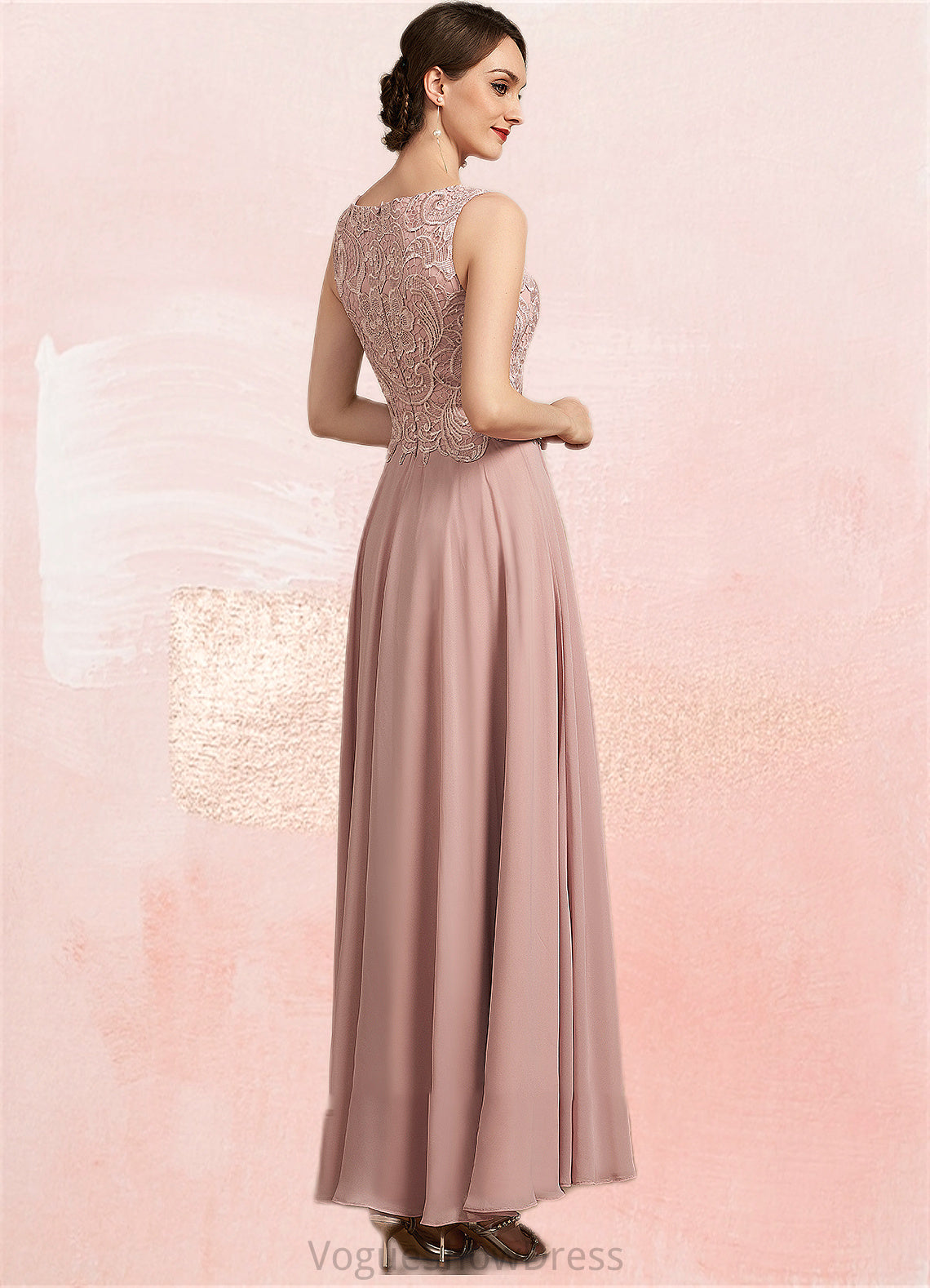 Mia A-Line Scoop Neck Ankle-Length Chiffon Lace Mother of the Bride Dress DL126P0014747