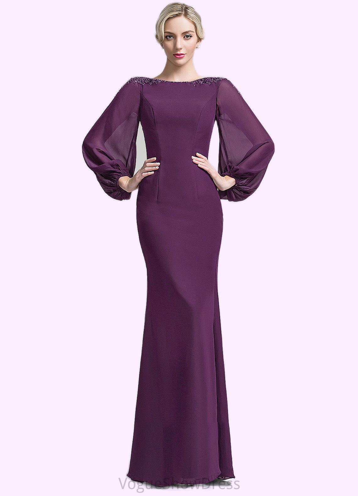 Kristina Trumpet/Mermaid Scoop Neck Floor-Length Chiffon Mother of the Bride Dress With Beading Sequins DL126P0014748