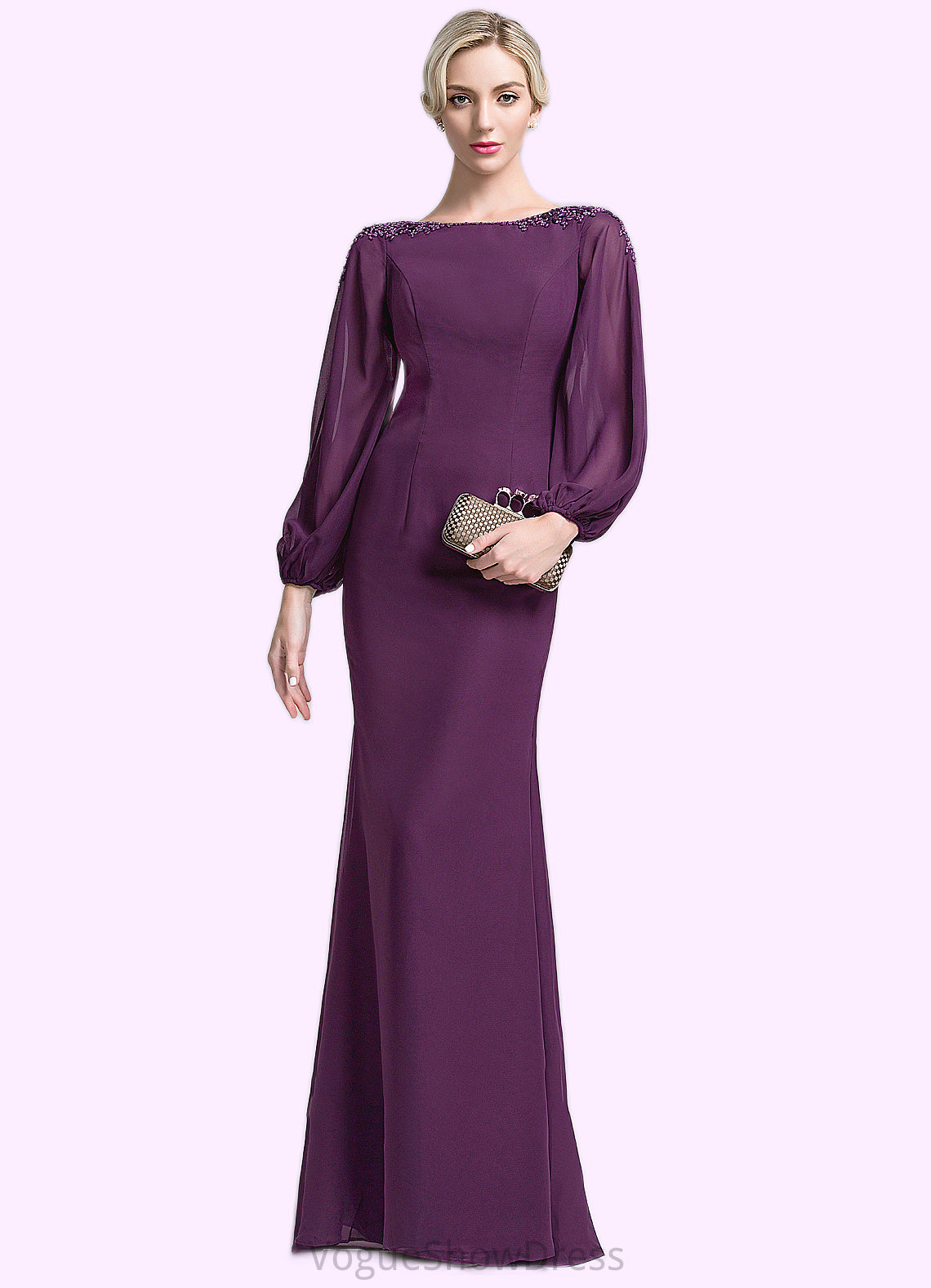 Kristina Trumpet/Mermaid Scoop Neck Floor-Length Chiffon Mother of the Bride Dress With Beading Sequins DL126P0014748