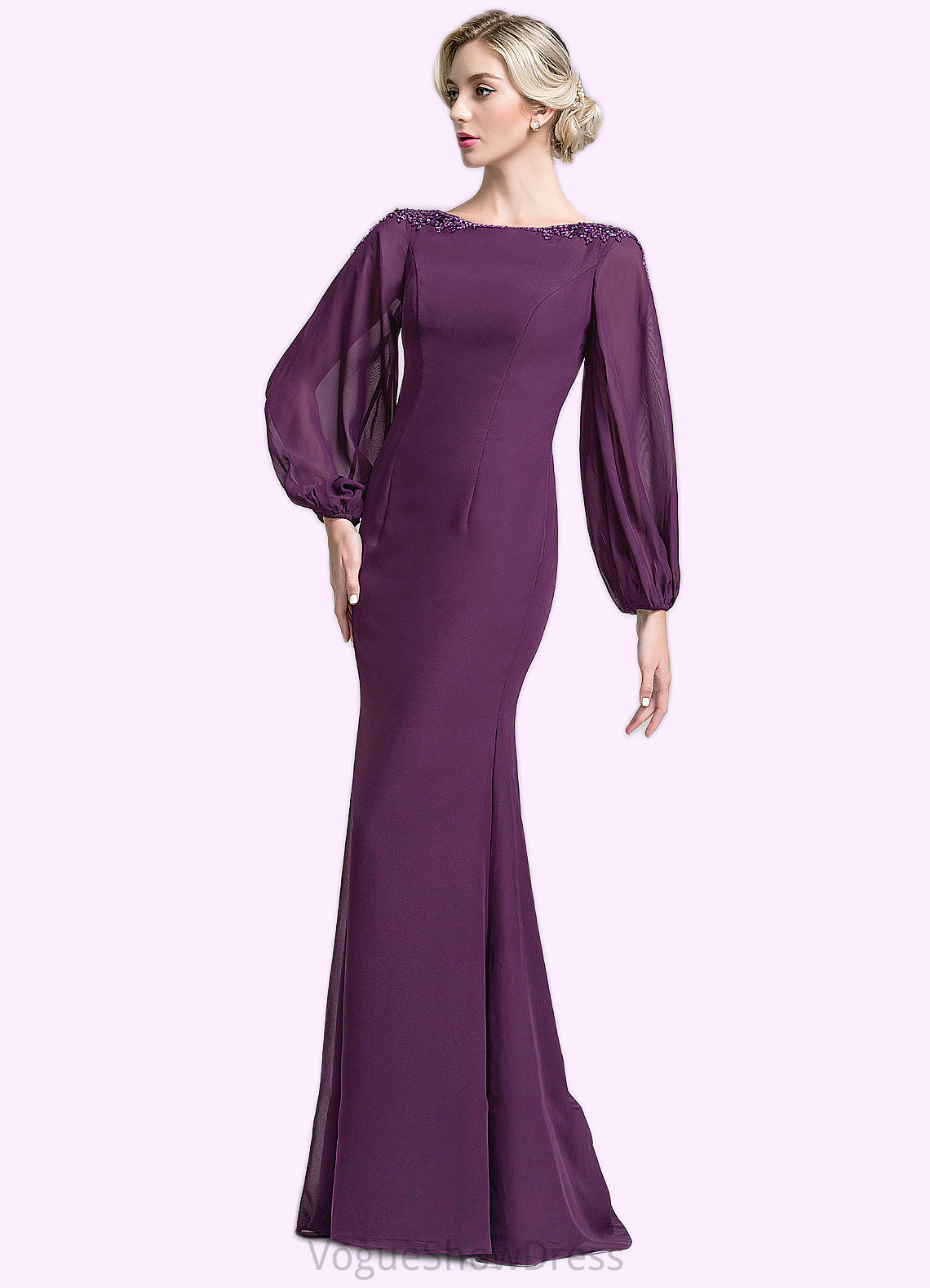 Kristina Trumpet/Mermaid Scoop Neck Floor-Length Chiffon Mother of the Bride Dress With Beading Sequins DL126P0014748