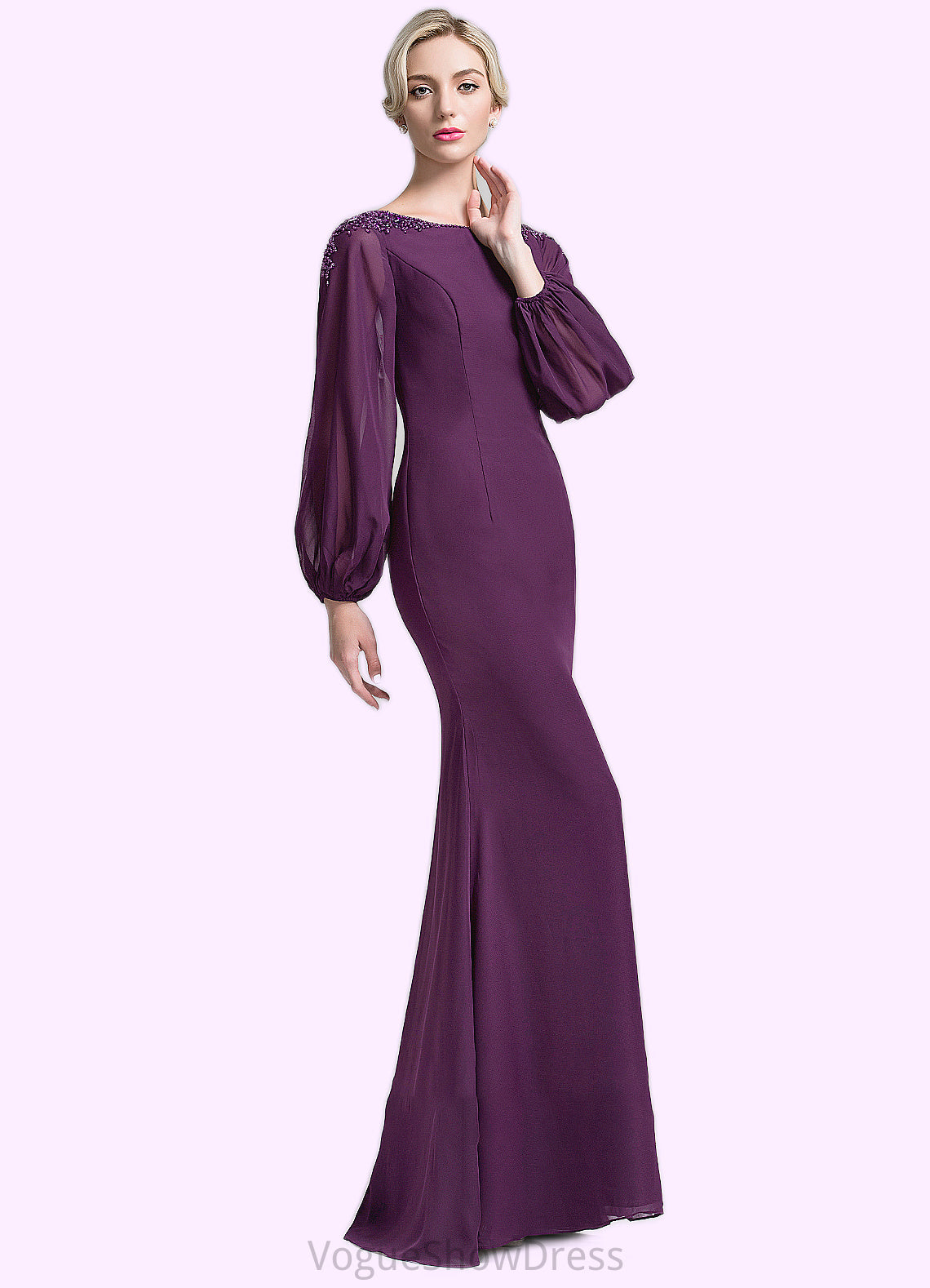 Kristina Trumpet/Mermaid Scoop Neck Floor-Length Chiffon Mother of the Bride Dress With Beading Sequins DL126P0014748