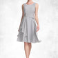 Amiah A-Line Scoop Neck Knee-Length Chiffon Mother of the Bride Dress With Beading Cascading Ruffles DL126P0014751